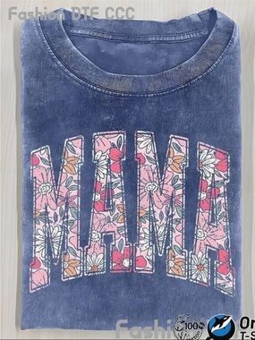 NWT Blue Cotton “Mama” Floral Graphic Tee, Various Sizes